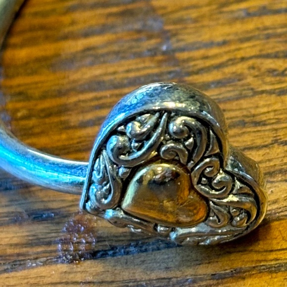 7.5" Silver and Gold Tone Heart Cuff Bracelet - Picture 3 of 9